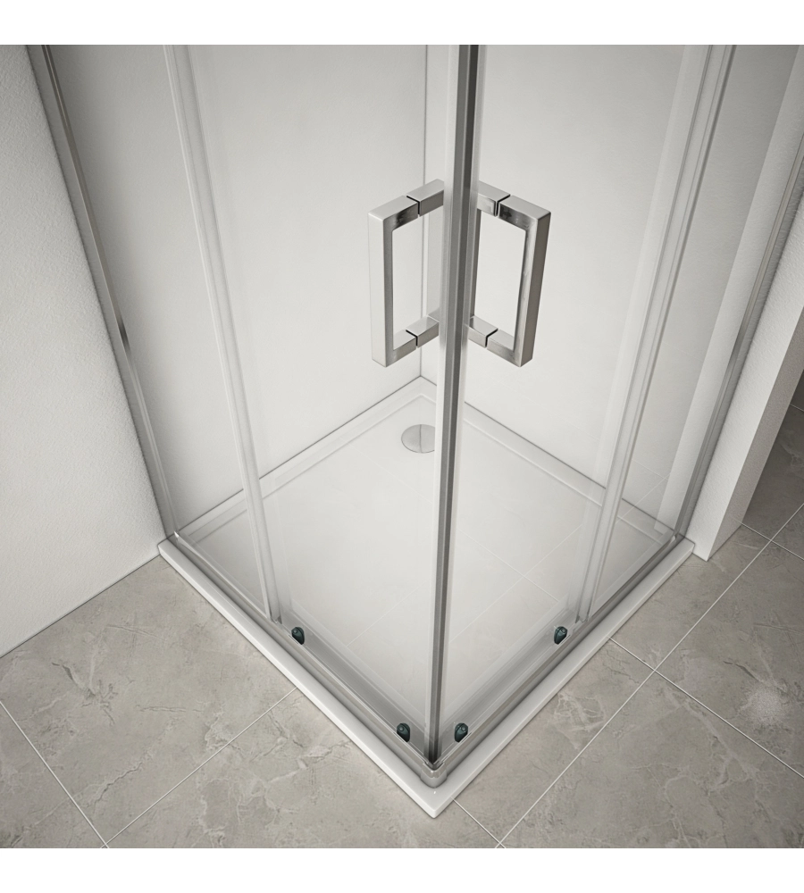 BOX DOCCIA ANGOLARE IN ALLUMINIO CON VETRO TRASPARENTE, 80X80X185 CM